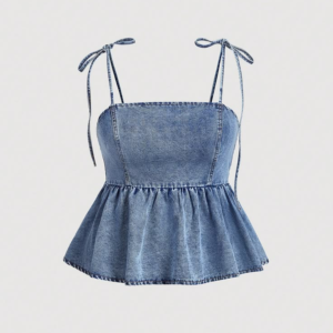shein mod plus size blue denim cami top casual and ruffles sweet summer cami topi discovered amazing products on shein com, come check them out!